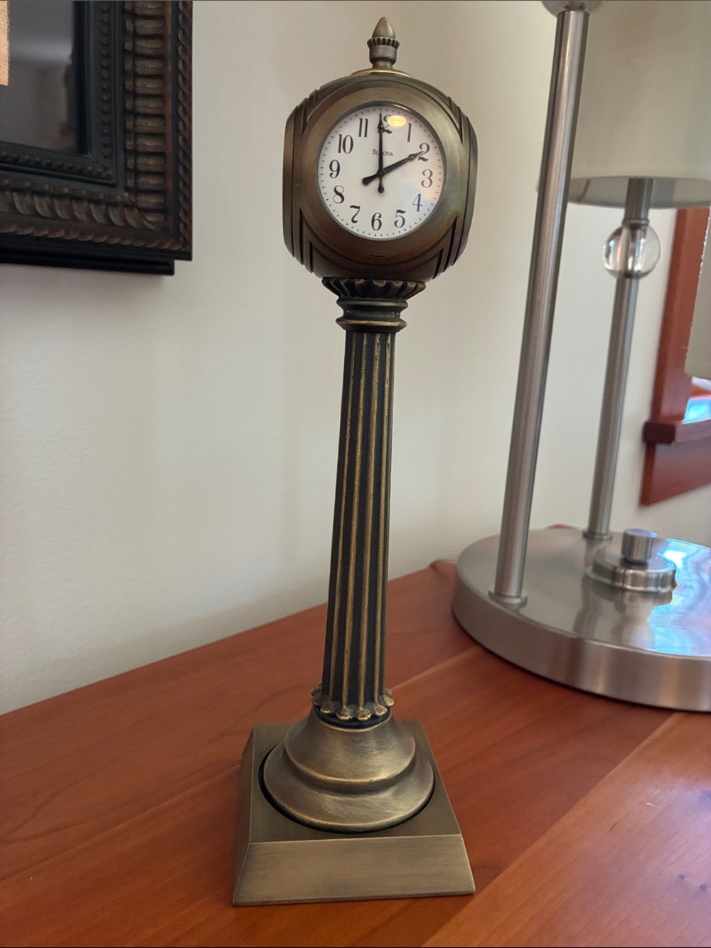 EUC, Bulova, Four Sided Antique-Style Brass Table Clock Pedestal - Brass Finish